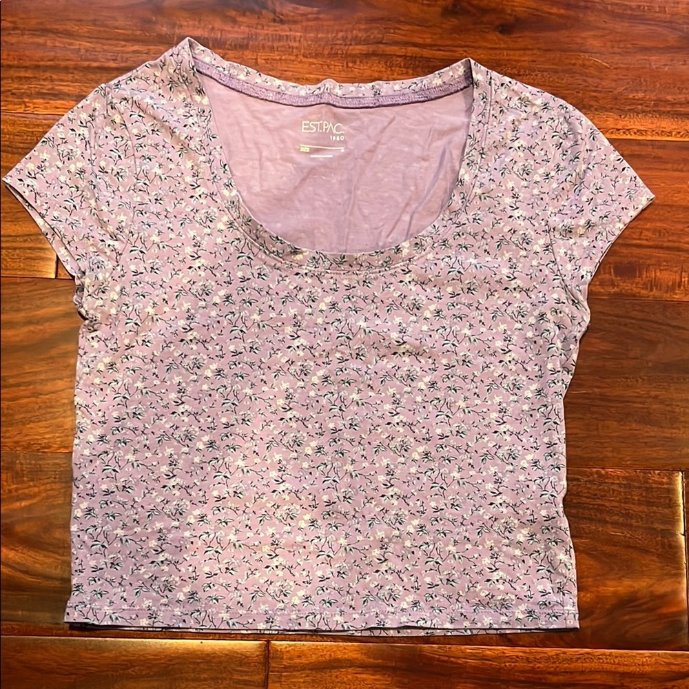 PacSun Purple Cropped Flower T-Shirt